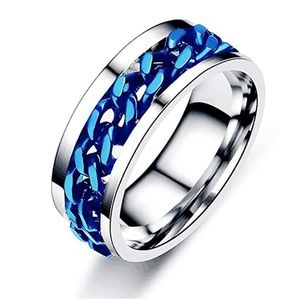 Spinner Ring Stainless Steel Blue Plated For Fidgeting & Anxiety Womens Size 5.5